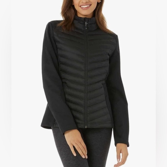 32 Degrees Heat Womens Mixed Media Puffer Jacket Sz S Stretch Panels Layering - Picture 2 of 14